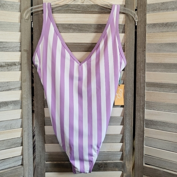 Women's V-Neck Over the Shoulder High Leg One Piece Swimsuit |Kona Sol | 22W - Picture 1 of 9